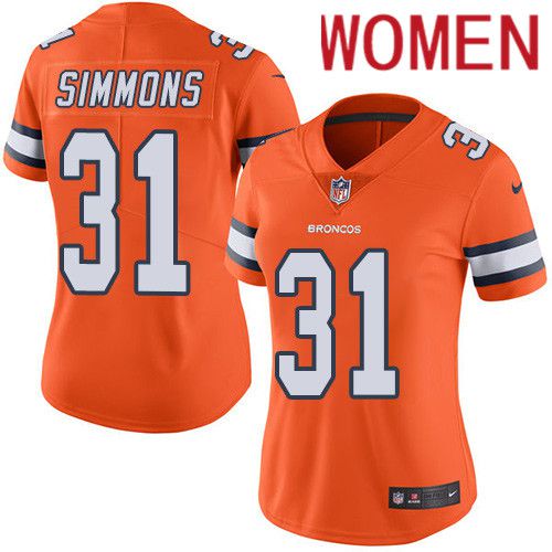 Women Denver Broncos #31 Justin Simmons Orange Nike Rush Vapor Limited NFL Jersey->women nfl jersey->Women Jersey